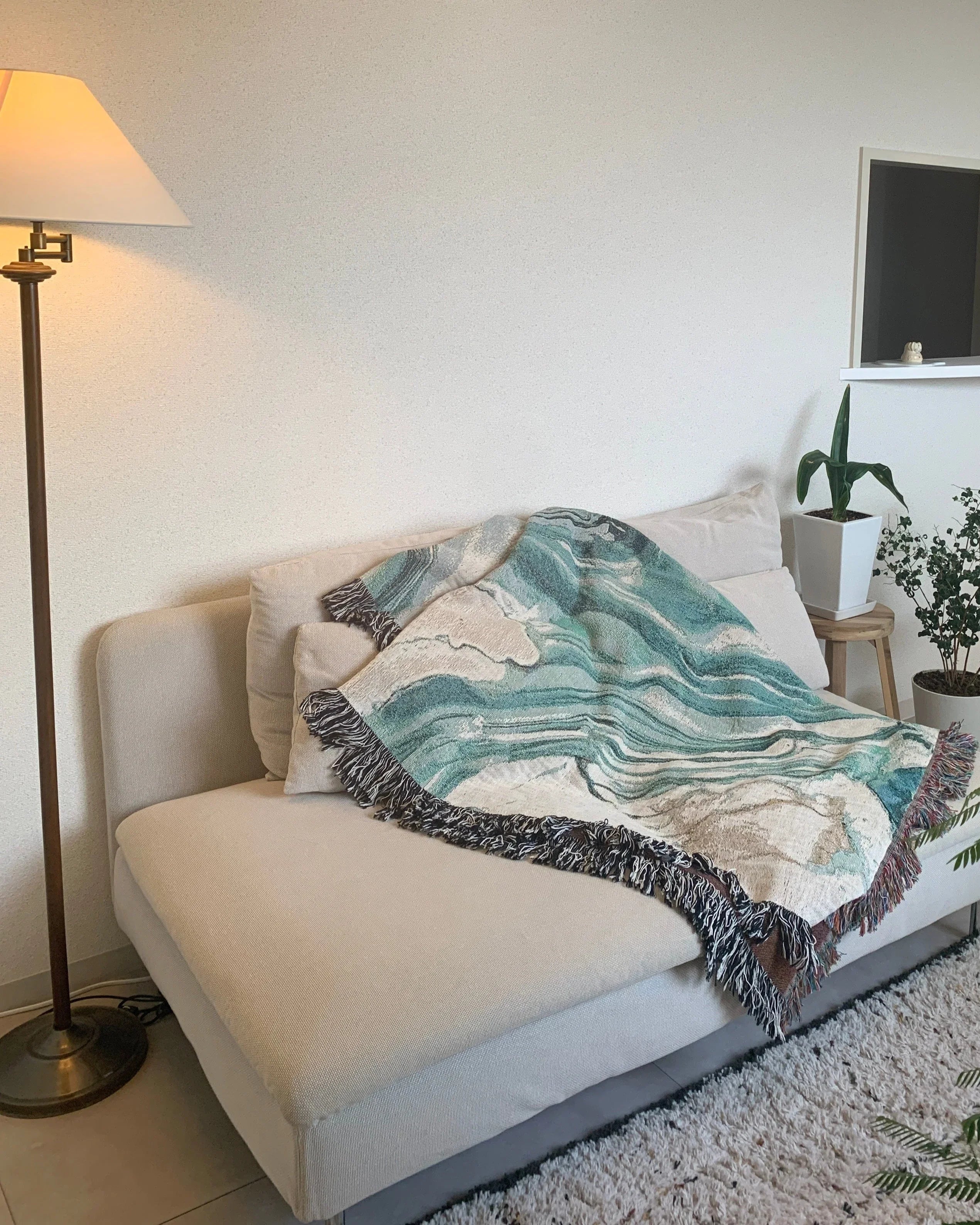 夏のコットンブランケット — Sky Blue Flow Throw Blanket