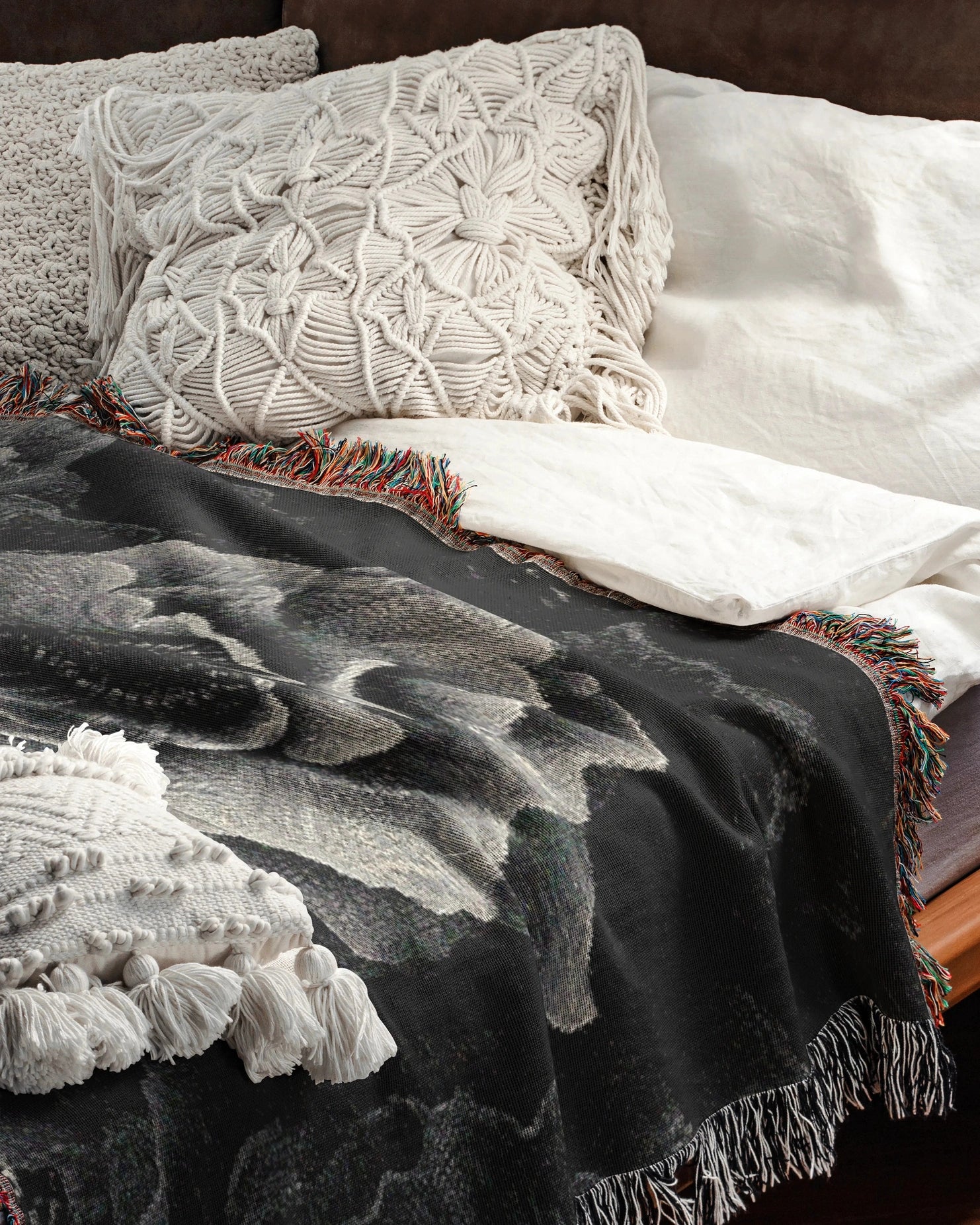 Monochrome Bloom Throw Blanket