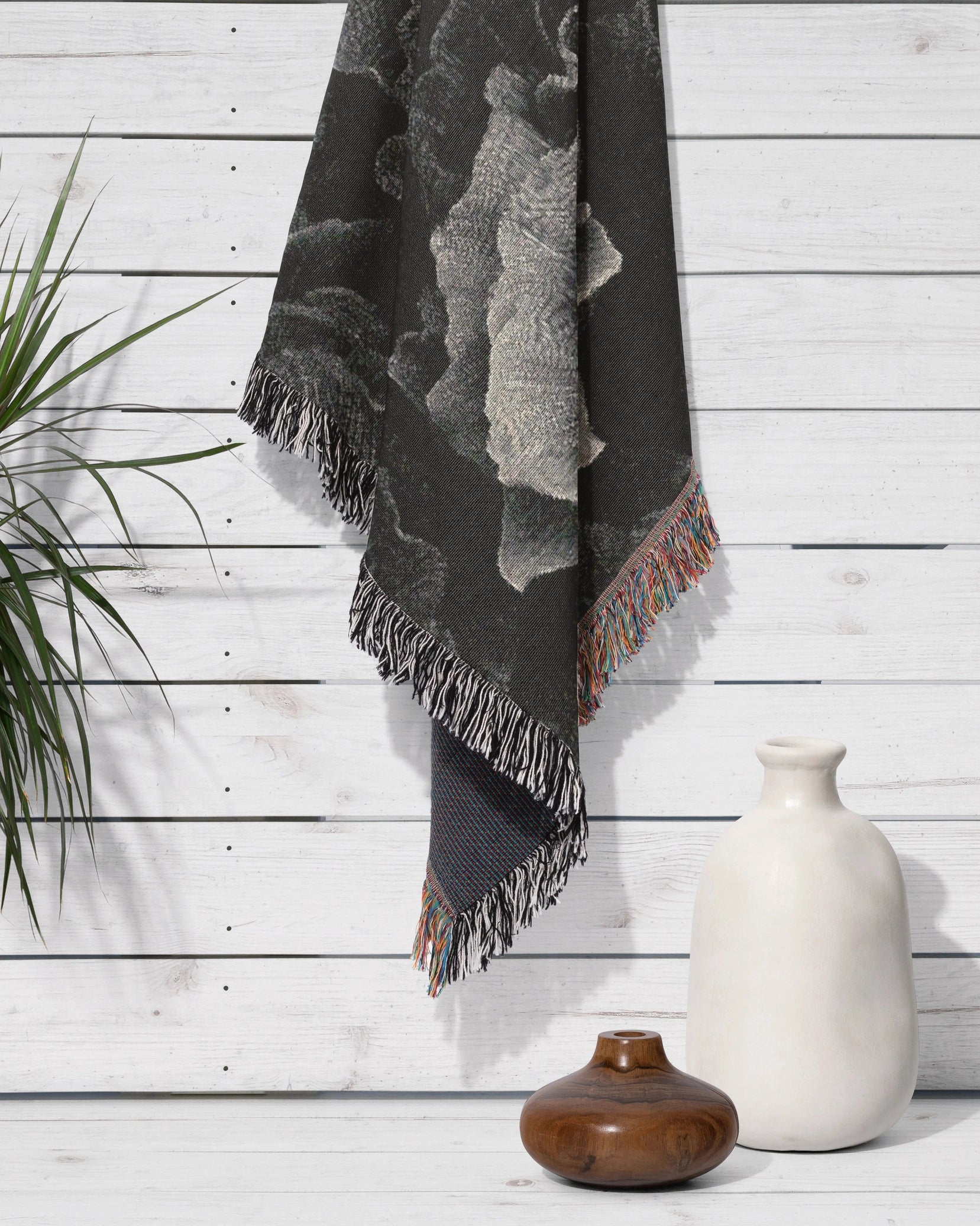 Monochrome Bloom Throw Blanket