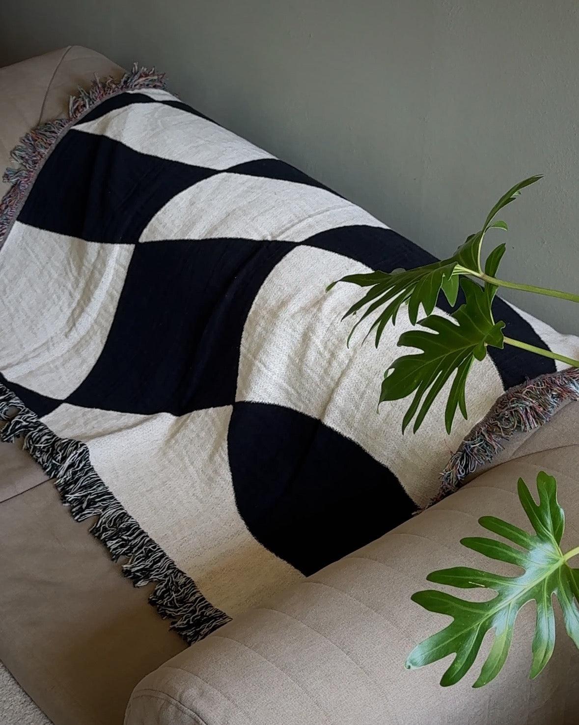 Distorted Check Woven Throw Blanket