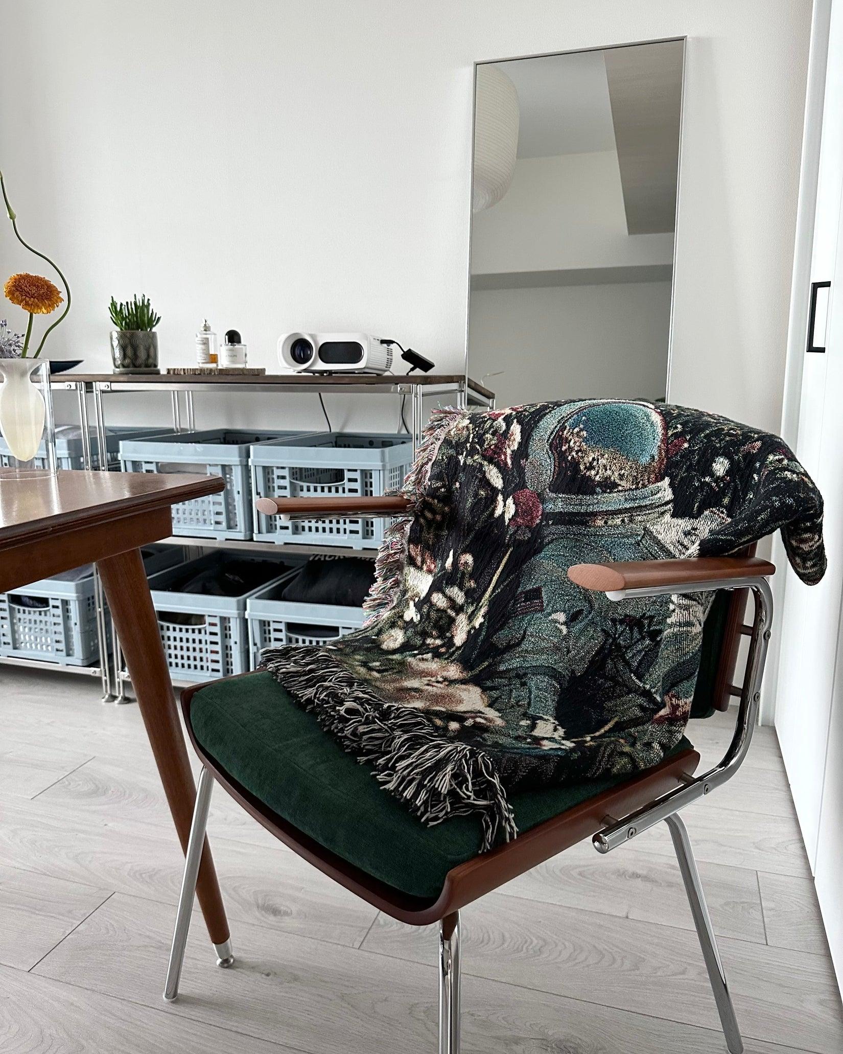 Astronaut Flower Woven Throw Blanket