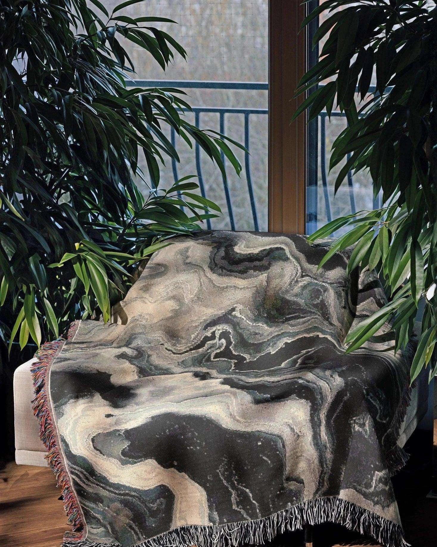 Black Marble Woven Throw Blanket - imperf