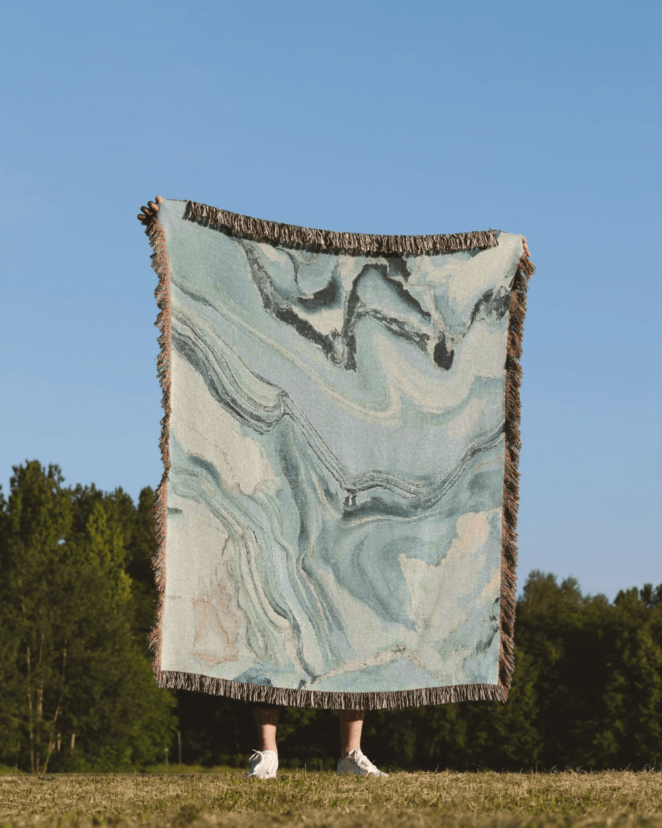 Sky Blue Marble Woven Throw Blanket - imperf