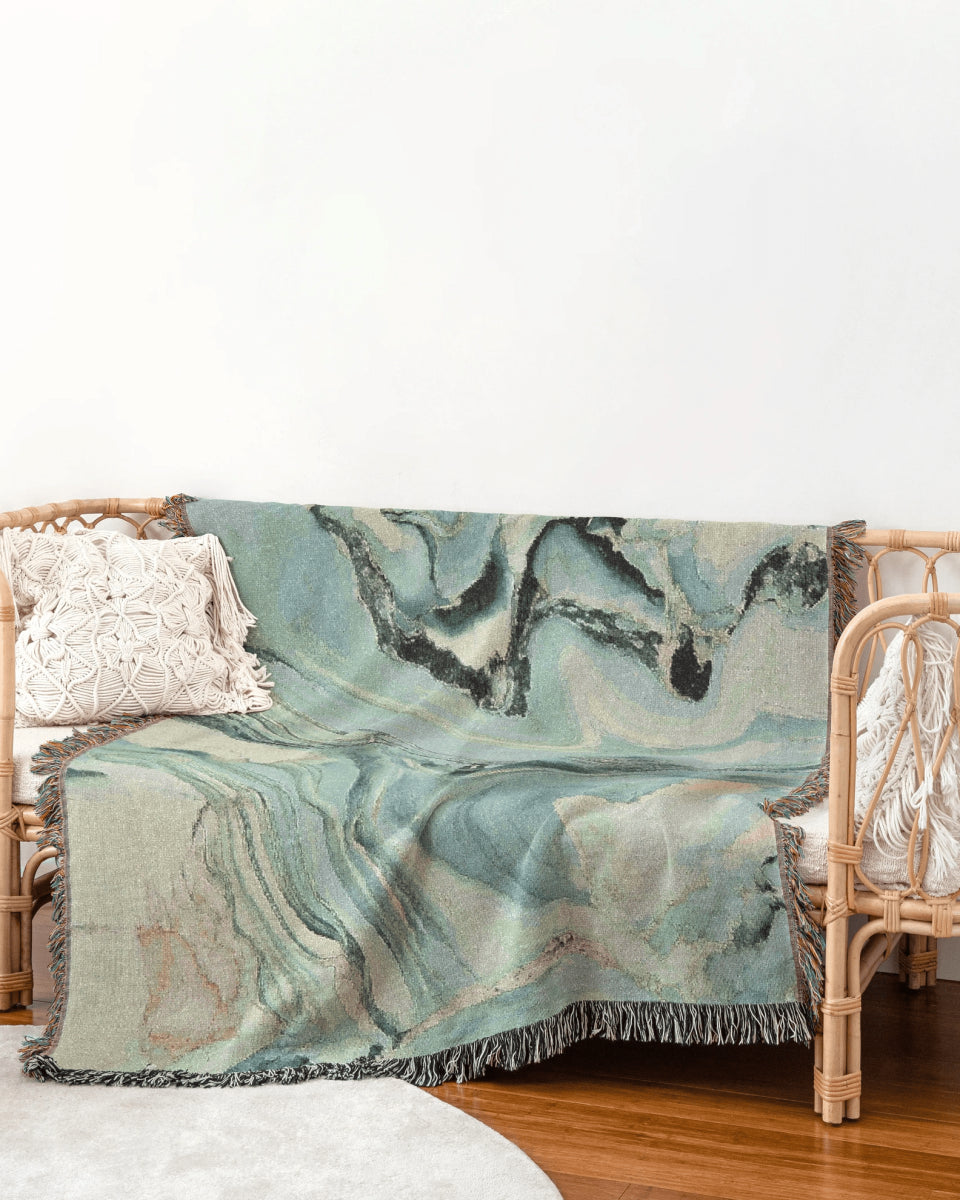 Sky Blue Marble Woven Throw Blanket - imperf