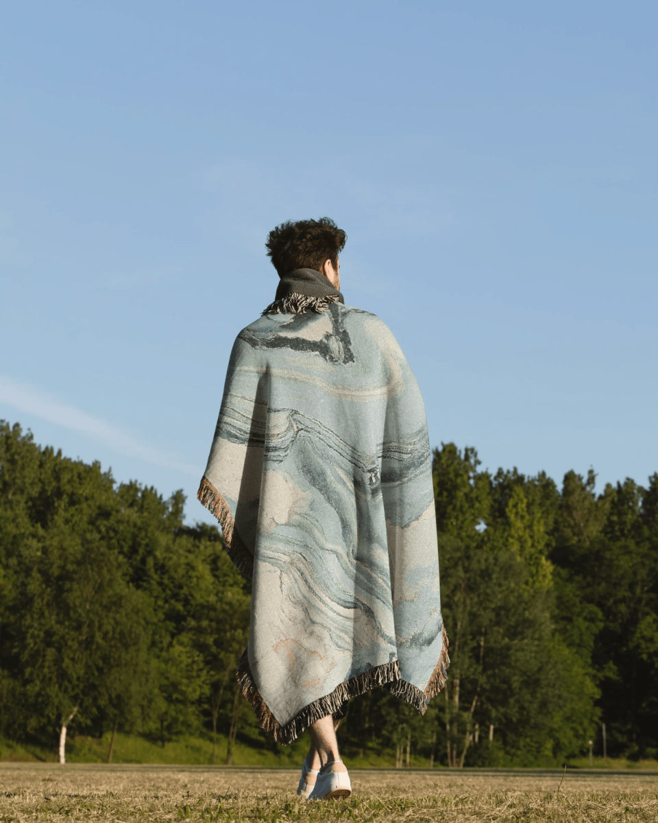 Sky Blue Marble Woven Throw Blanket - imperf