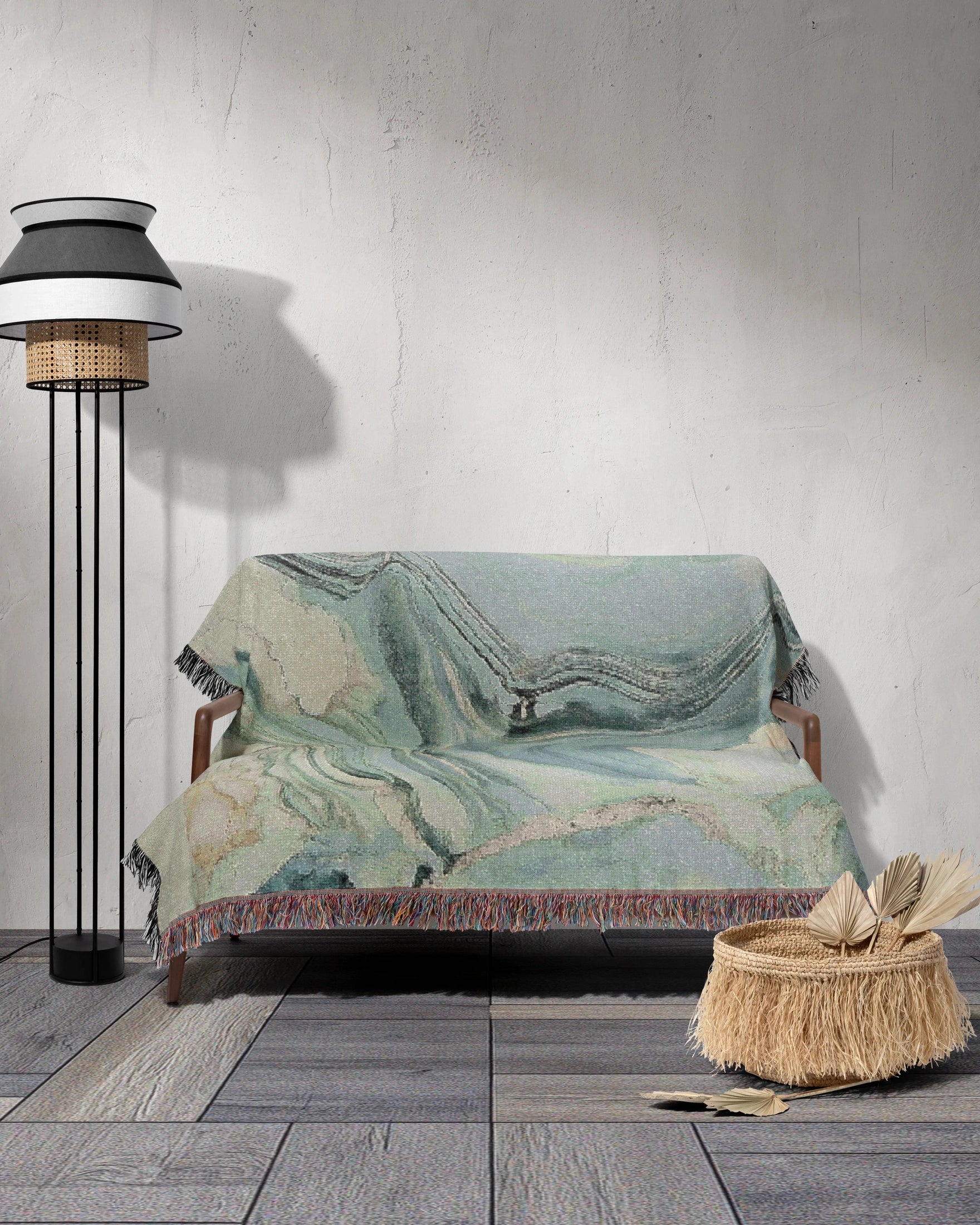 Sky Blue Marble Woven Throw Blanket - imperf