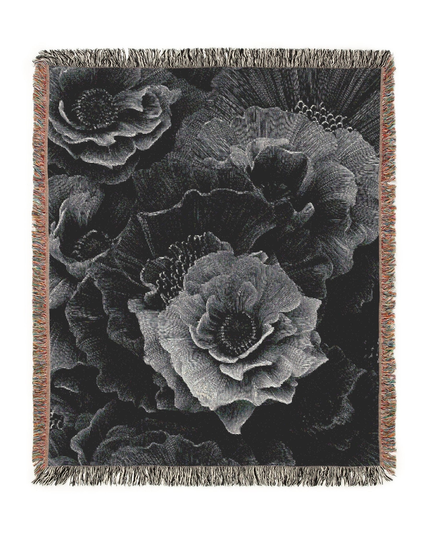 Monochrome Bloom Throw Blanket