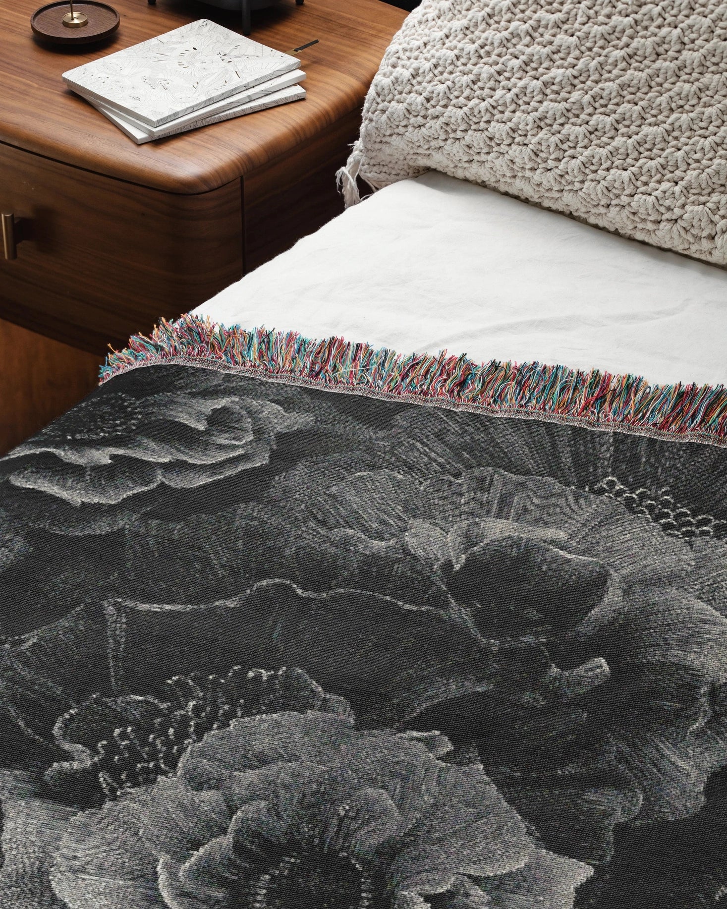 Monochrome Bloom Throw Blanket