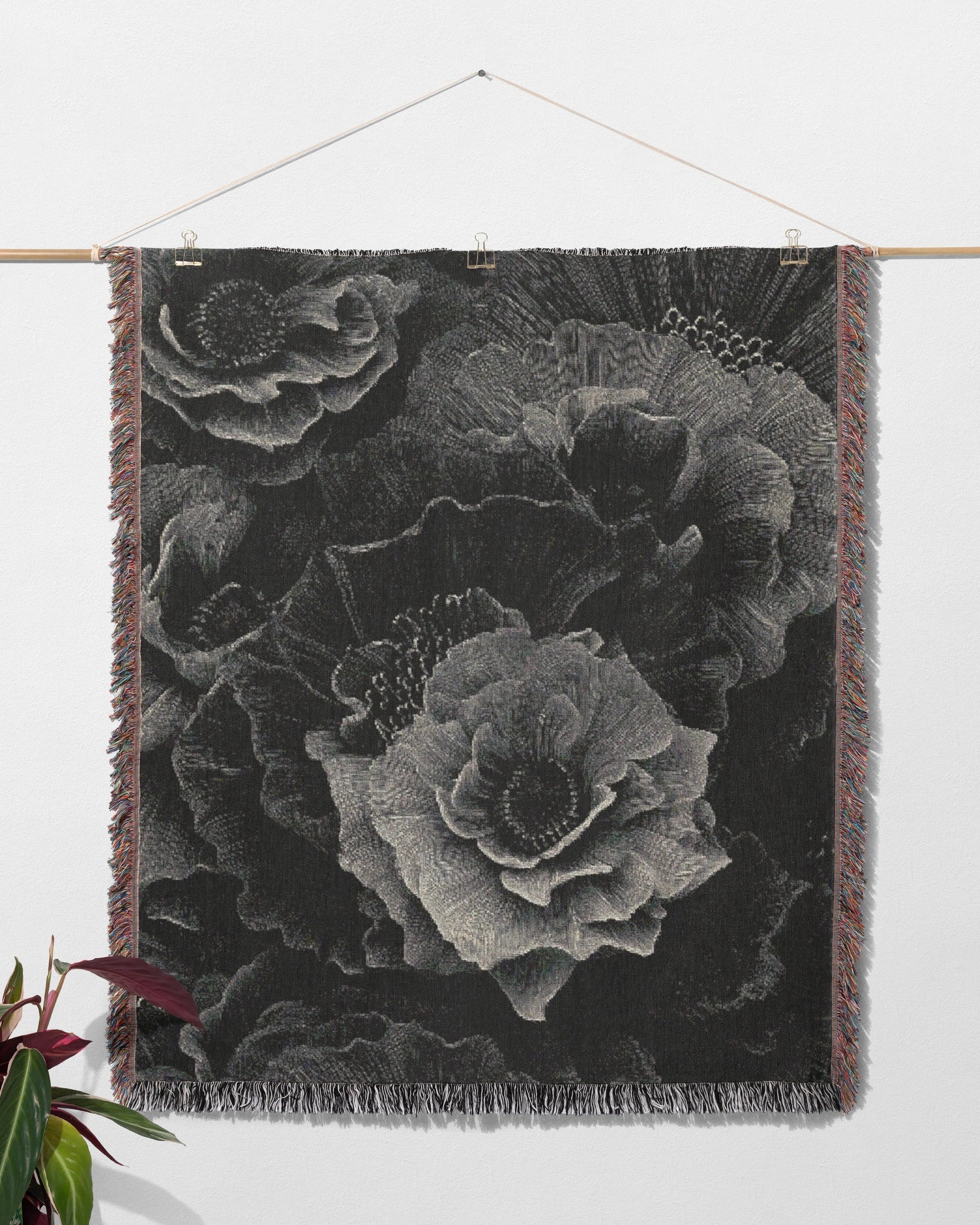 Monochrome Bloom Throw Blanket