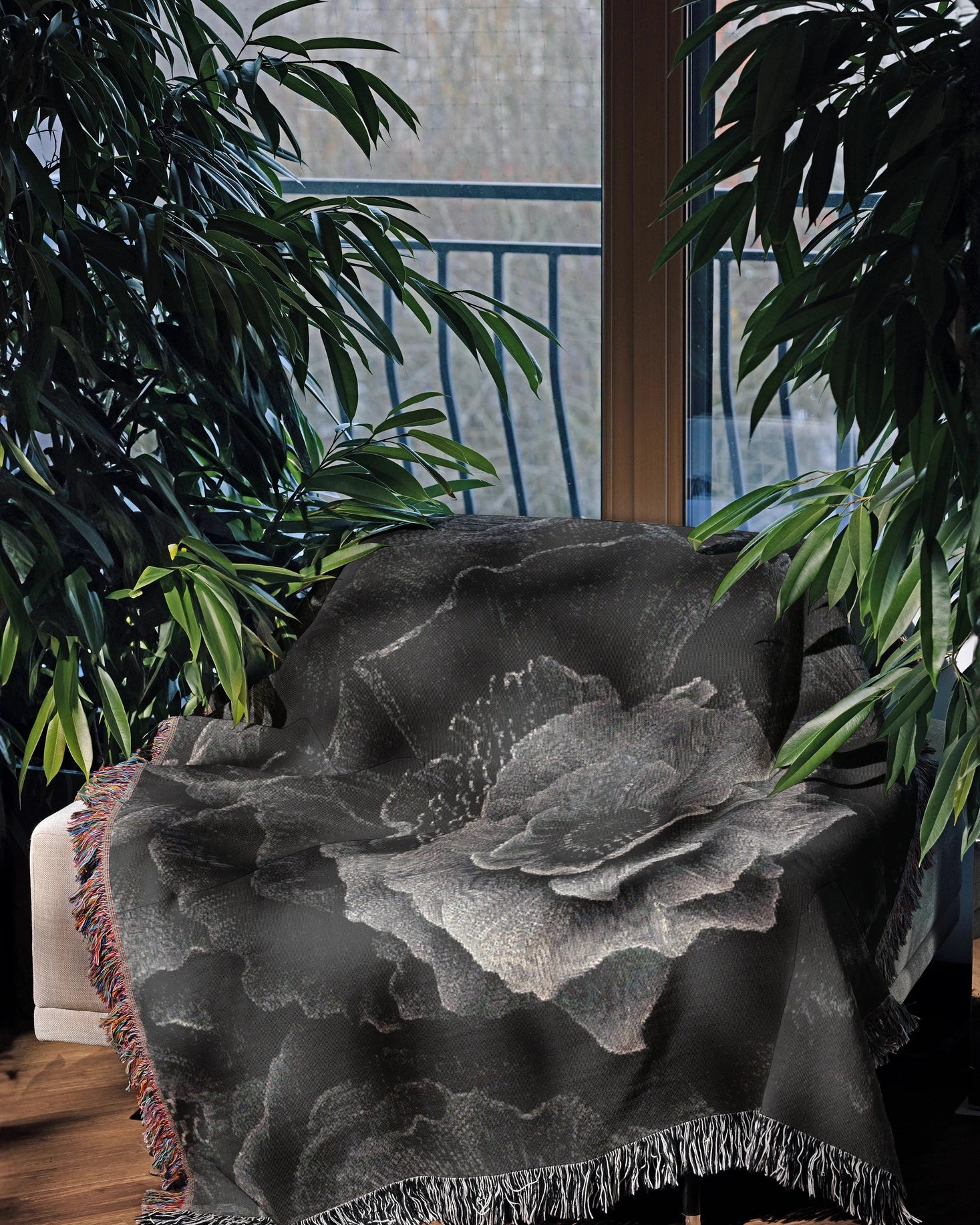 Monochrome Bloom Throw Blanket
