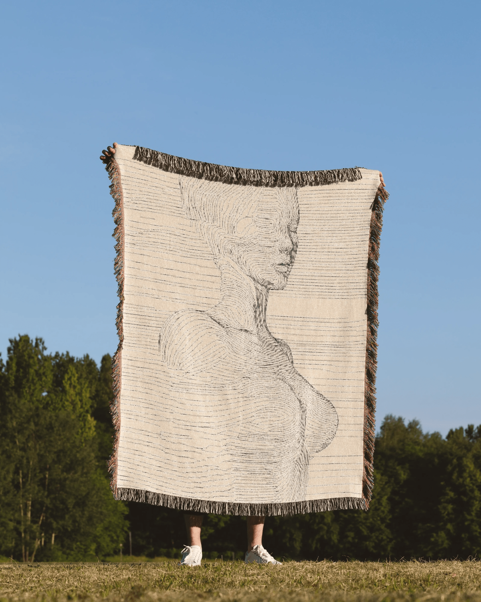 Line Portrait Woven Throw Blanket